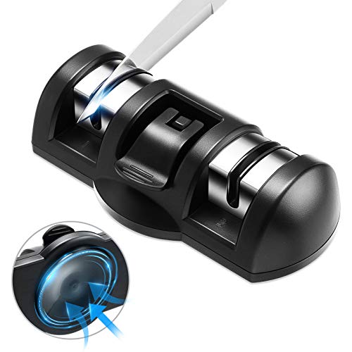 Kitchen Knife Sharpener, Manual Pocket Knife Sharpener with Suction Cup, 2-Step Knife Sharpening to Restore and Polish Blades