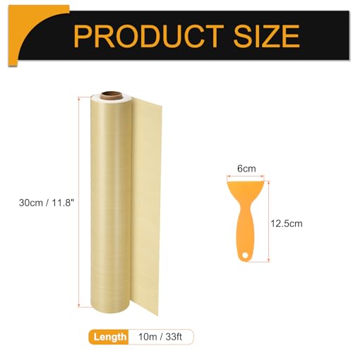 Image of HARFINGTON Wood Grain Repair Tape 11.8 Inch x 33ft Self Adhesive Repair Patch Tape Simulated Wooden Floor Tapes with Plastic Scraper for Tables Doors Windows Furniture, Yellow Fir