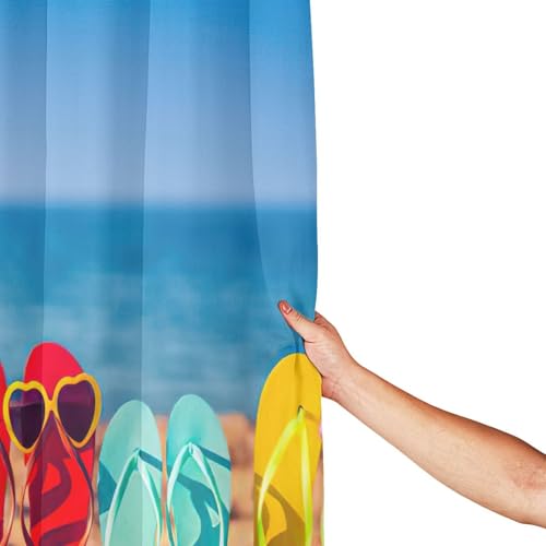 Rideau de douche imprimé plage en polyester durable avec 12 œillets
