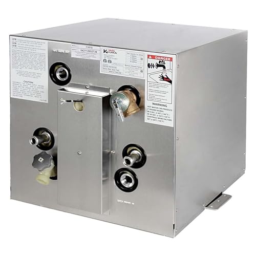 Kuuma 11810 6-Gallon Water Heater, Consistent Hot Water for Boats, Marine Aluminum Tank with Efficient Heat Exchanger, 120V, Gray