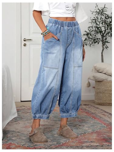 Verdusa Women's Streetwear Washed Cropped Jeans Casual Denim Joggers with Pockets4