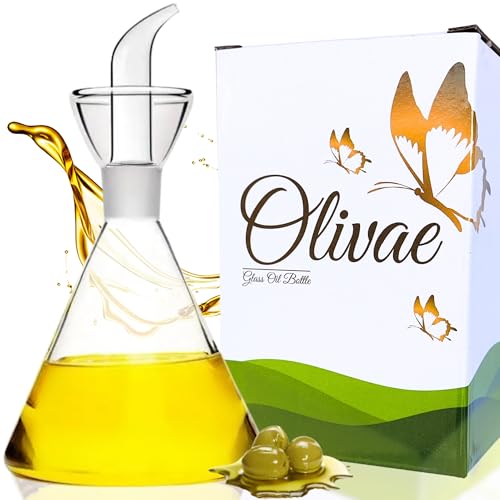 OLIVAE® Bouteille Huile d'Olive en Verre Borosilicate 250ml – Huilier Anti-Goutte avec Bec Verseur – Distributeur Huile et Vinaigre Design pour Cuisine...