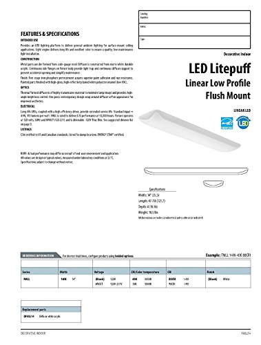 Image of Lithonia Lighting 4 Foot LED Shop Light, Rectangle LED Kitchen Light Fixture, Ceiling Flush Mount, Puff Design, 5000 Lumens, 4000K Cool White Light, 48-Inch by 14-Inch, White (FMLL 14IN 40K 80 CRI)