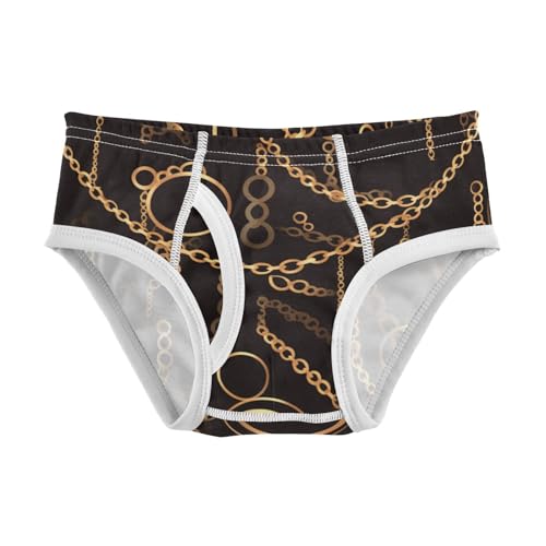 KLL Golden Chain Pattern on Black Background Chestnut Toddler Boys' Soft Briefs Cute Children Panties