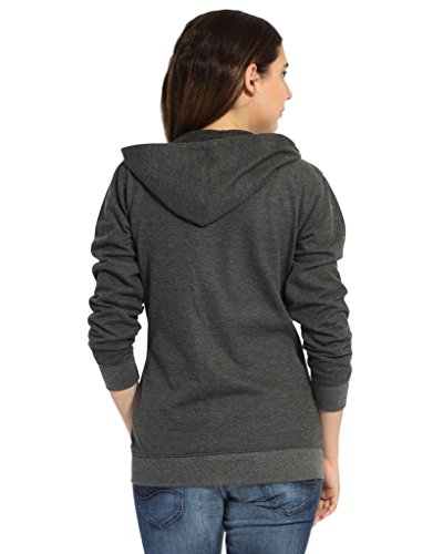 Image of PINACOLADA Women's Grey Zip-Front Horizontal Striped Hoodie for Casual Wear | Hooded Neck | Long Sleeve | Zipper Closure | Cotton Sweatshirt Crafted with Comfort Fit for Everyday Wear