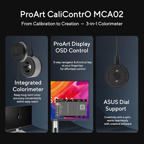 Image of ASUS ProArt CaliContrO MCA02 3-in-1 Colorimeter - Professional Color Calibrator, Hardware /Software Monitor Calibration Up to 10000nits, Display OSD Control, Dial, Adobe Software Compatible