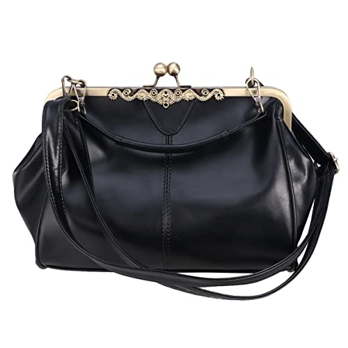 Pochette vintage kiss lock sac de soirée en cuir à main et bandoulière chic
