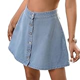 Women Denim Mini Skirt Button Front A-Line Jean High Waisted Casual Outfits Spring Summer Fashion Loose Fit Skirts S-2XL