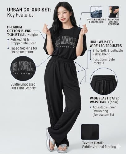 Image of DIAZ Women Co-ord Set for Girls | Stylish Two Piece Dress with Oversize Tshirt & High Waist Jogger|Trendy Cotton Blend Track Suit Set for Women | Casual /Travel & Lounge Wear Outfits