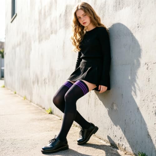 Image of DRESHOW Extra Long Thigh High Socks Long Boot Stockings Striped Over Knee Socks for Women Leg Warmers