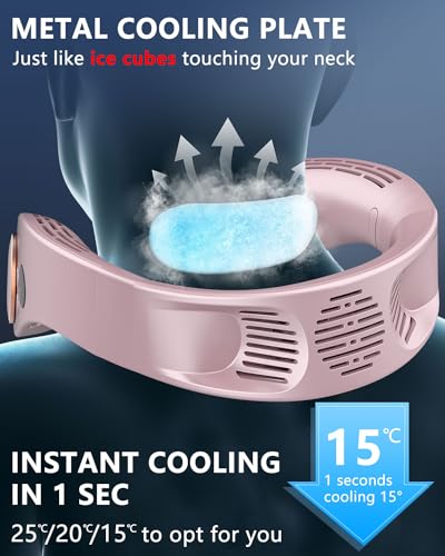 Cooling Neck Fan,5500mAh Personal Fan Neck AC Unit,Portable Leafless Hanging Neck Fan,USB Handsfree Mobile Body Headset Face Devices with LED Display for Adults Childrens in Summer Hot Weather Purple