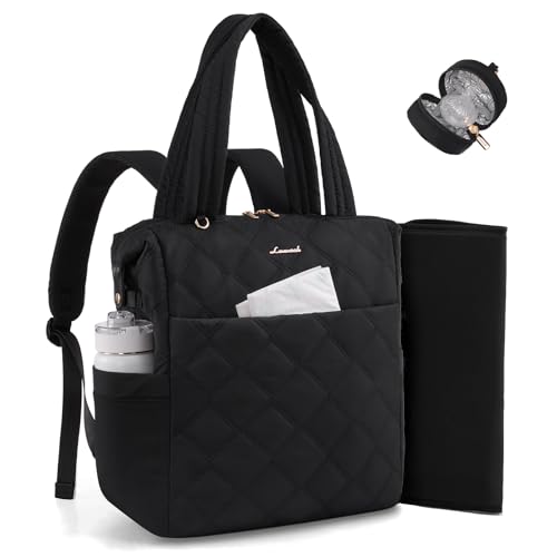 LOVEVOOK Diaper Bag Backpack,Diaper Bag Tote for Mom Dad with Changing Pad,Insulated Pockets, Convertible Lightweight Mom Backpack with Pacifier Case（Black）