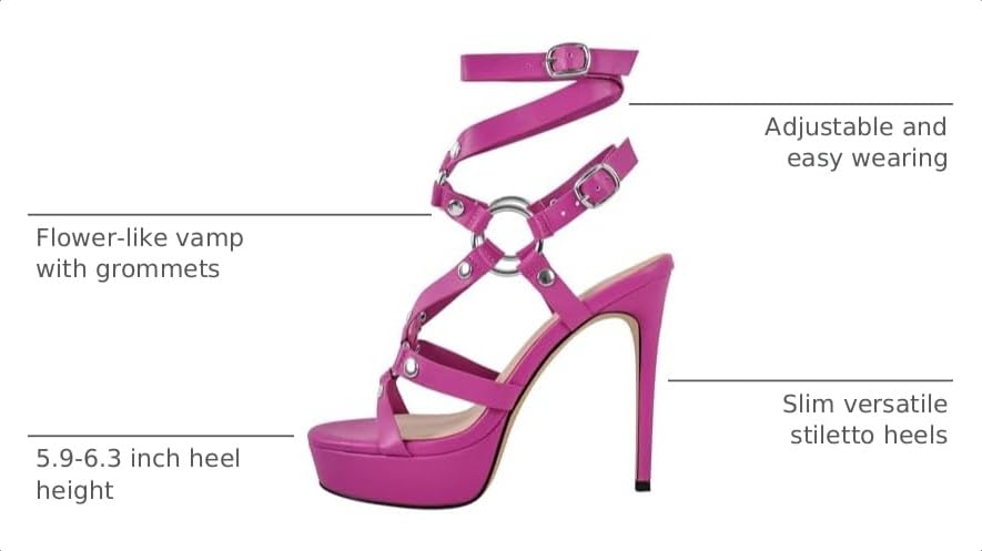 Image of VERISSON Women's Grommets Stiletto Sandals Platform Open-back High Heels Cross Bands Open Toe Buckle-up Ankle Sandals Party Dressing