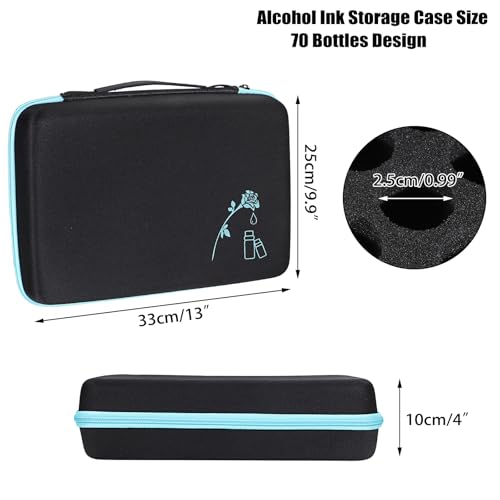 Image of ELLDOO Alcohol Ink Storage Carry Case, Fits up to 70 Bottles, Alcohol Ink Case Miniature Paint Carry Organizer for Ink and Paints with Foam Insert and Inner Storage Pocket, Blue (Ink not Included)