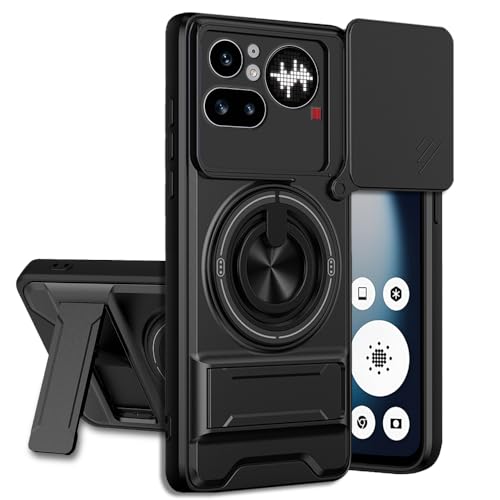 Image of Nothing Phone 4A Pro 5G Back Cover | Armor Camera Slider 360 Degree Rotating Finger Ring Holder Case with Bracket Stand Back Case Cover (Compatible with MagSafe Accessories) (Black)