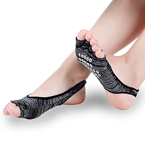 Lujuny Nonslip Yoga Grip Toeless Socks Heelless Socks – Cotton Pilate Barre Ballet Dance Athletic Hospital Stockings (Black) #TOP2