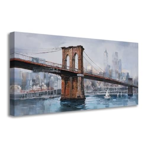 Ardemy Brooklyn Bridge Wall Art, Large Cityscape Canvas Wall Art for Living Room Skyline New York City Pictures Wall Decor Painting Artwork for Walls Bedroom Mens Room Home Office, 40"x20" 4