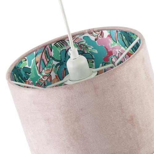 Designer Rose Pink Velvet Drum Lamp Shade with Inner Watercolour Floral Pattern | 25cm x 18cm | Luxury Satin Shimmer Fabric Lining by Happy Homewares - Image 3