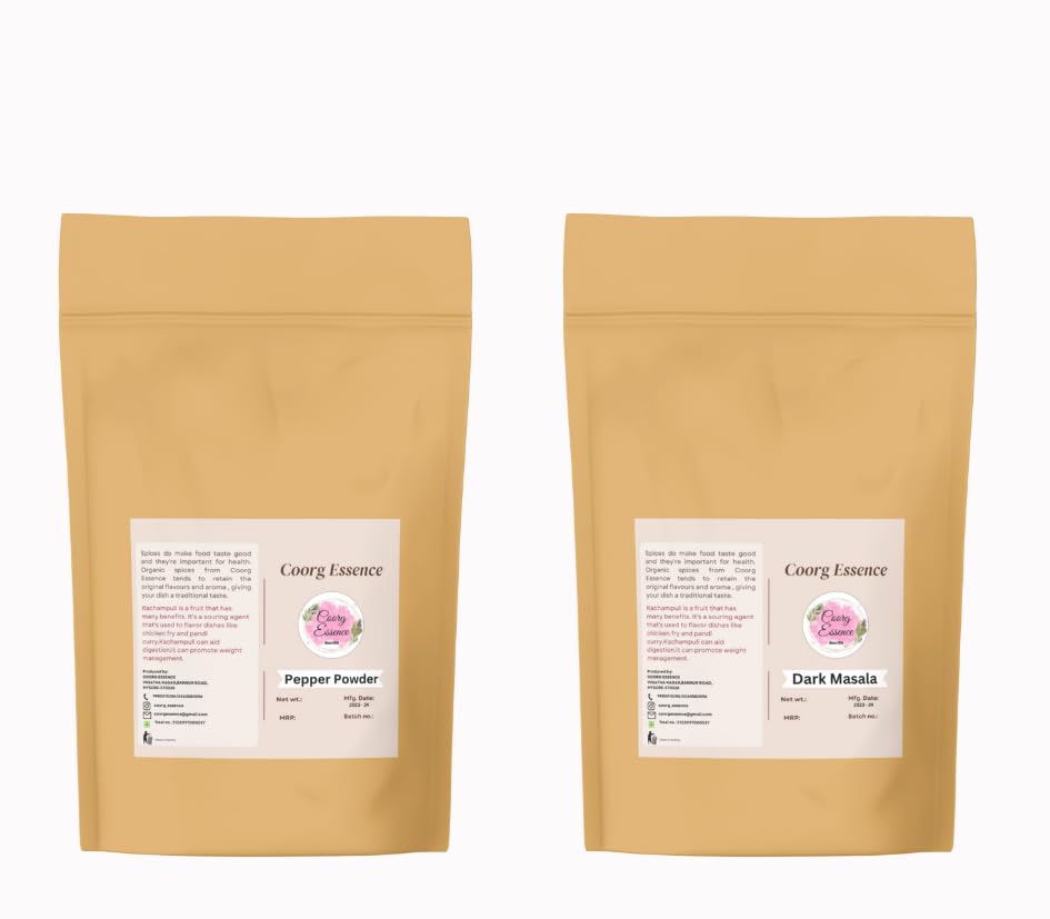 Coorg Essence Homemade Authentic Coorg Special Dark/Kartha/Black/Pork Masala Powder with No Preservatives or Artifical Flavour (200 gms Pack) with Pepper Powder (200 gm) (Combo)