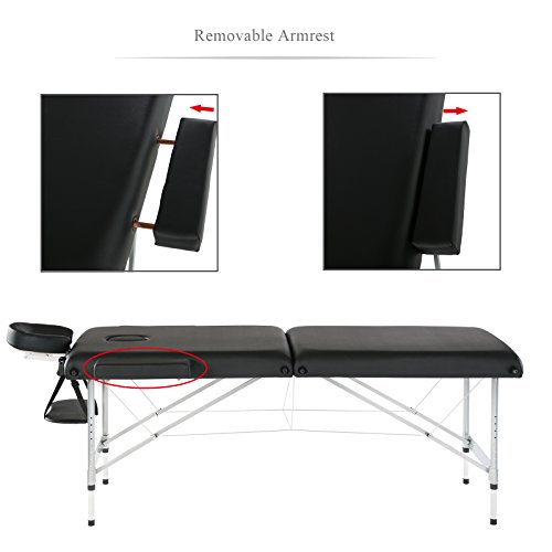 Artechworks Lightweight Massage Table With Aluminium Frame, 2 Fold Beauty Therapy Bed， W/Free Carry Case, Face Cradle, Arm Rests (Black) #TOP5