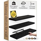 BAYKA Floating Shelves for Wall, Wall Mounted Rustic Wood Shelves for Bathroom, Bedroom, Living Room, Kitchen, Hanging Shelf for Books/Storage/Room Decor with 22lbs Capacity (Black, Set of 3, 15.7in)