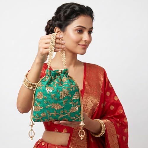 Image of Woman's Silk Hand Work Handbag Potli Bag