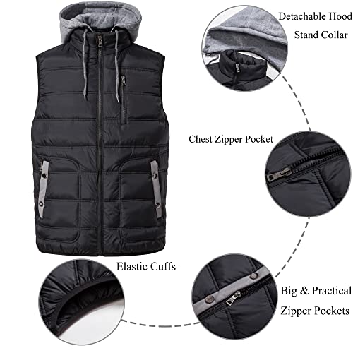 Vtuaol Men's Casual Hooded Padded Puffer Vest Stand Collar Warm Sleeveless Jackets Grey Us M #TOP1