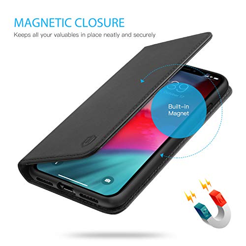 Shieldon Iphone Xr Case, Genuine Leather Flip Iphone Xr Wallet Case With Rfid Blocking Credit Card Holder Shockproof Case Compatible With Iphone Xr (6.1 Inch 2018) - Black #TOP3