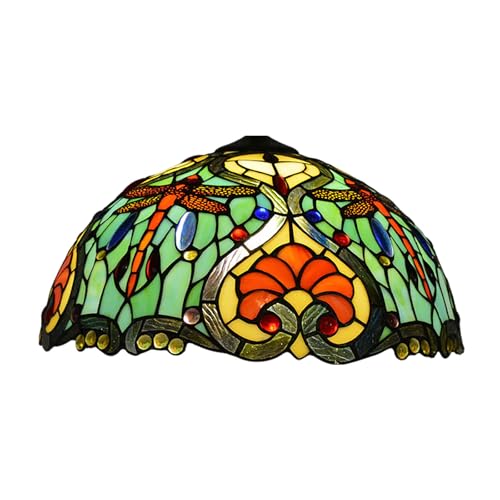 Dualbao Libélula de 16 Pulgadas Gran Pantalla de Vidrio de Color Verde y Amarillo Barroco Estilo Tiffany, Solo para lámparas de Mesa, lámparas de araña, lámparas de Piso