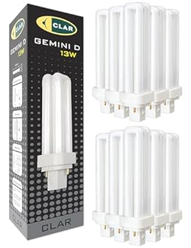 CLAR - Lampadina PLC Gemini D 13W Luce Naturale 4000K G24d-1, Non Regolabile, (Pack 10)