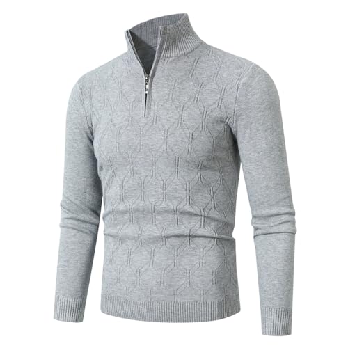 Men Sweater All-Match High Neck Slim Fit Knitted Top Casual Temperament Trend Solid Color Pullover Soft Comfortable Long Sleevedsweater P-Grey XL