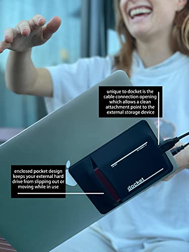 Image of External Hard Drive Holder for Laptop-Closed Pocket Design with Cable Hole for Safe Storage-Multi-Use Computer Accessories Adhesive Pouch-Meant to Expand Storage and Eliminate Boundaries,Black