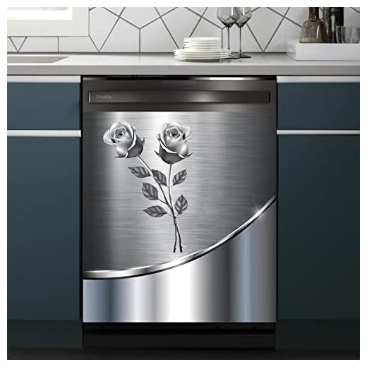 Rose Pattern Stainless Steel Refrigerator Wrap,Flower Dishwasher Magnets Decorative Cover,Floral Stainless Steel Dishwasher Cover Panel Decal,Simplicity Kitchen Decor