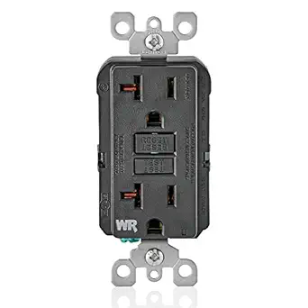 Leviton GFCI Weather-Resistant Outlet, 20 Amp, Self Test, Non Tamper-Resistant with LED Indicator Light, Outdoor Locations, GFWR2-E, Black