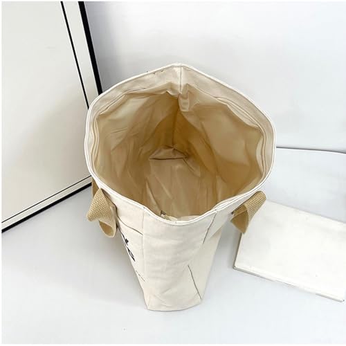 Canvas Tote Bag with Zipper, Beige Black Multi Pocket Shoulder Bag for Women, Medium Handbag Purse for Work4