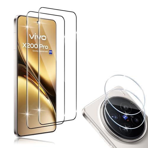 Screen Protector Compatibile con VIVO X200 Pro 5G Vetro Temperato Pellicola Fotocamera 2 + 2 Pezzi 3D Copertura Completaper Senza Bolle HD Anti Graffio 9H Durezza Protettiva