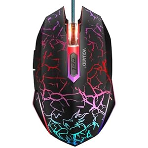 VGUARD Gaming Maus, Wired Hohe Präzision Optische Professionelle Wired Gaming Maus mit 6 Tasten/7-Modi LED Design für pro Gamer – Schwarz