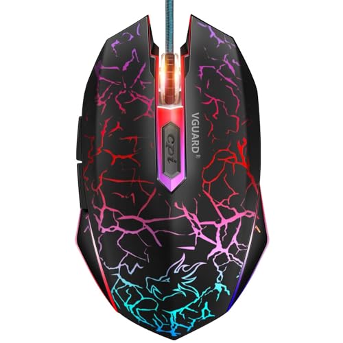 VGUARD Souris, Souris Gamer Filaire Gaming pour Ordinateur, Haute Précision 4 DPI jusqu&rsquo;à 2400, 6 Boutons programmables, rétroéclairage LED 7 Couleurs no Tapis- Noir (Version améliorée)