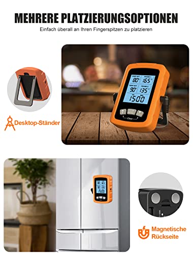 Foto von CIRYCASE Fleischthermometer Digital, Schnell & Präzise Ablesbares Ofenthermometer mit Zwei 16,3cm Edelstahlsonden, Grillthermometer mit Auto ON/OFF, Timer & LCD Bildschirm, für Kochen, BBQ, Küche