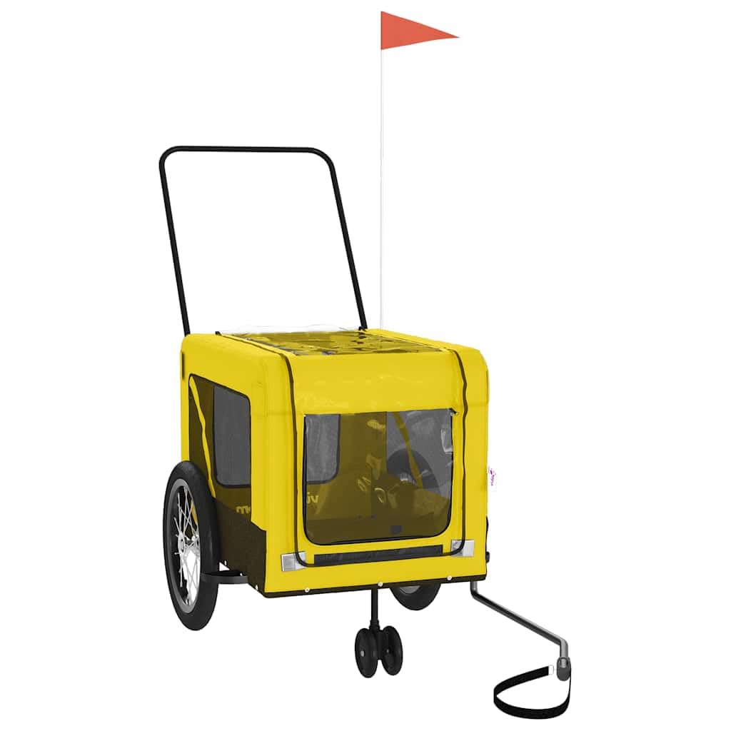 vidaXL Pet Bike Trailer, Pet Cart Carrier for Small Dogs, Dog Bike Trailer with Flag, Dog Bicycle Wagon Cargo, Yellow and Black Oxford Fabric and Iron