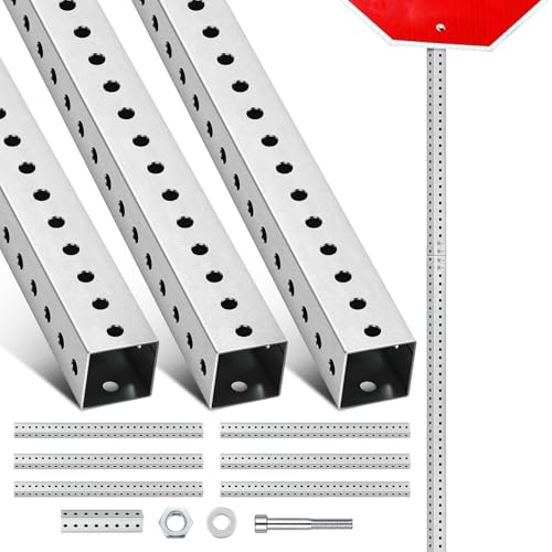 3 Pcs 8 ft H x 2 in W Square Sign Post with 7/16" Dia Holes