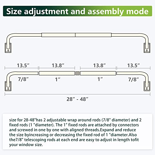 Black Wrap Around Curtain Rods,Black Curtain Rods For Windows 28 To 48 Inch(2.3-4Ft),Adjustable Blackout Curtain Rod,1”Diameter Room Darkening Drapery Rods,Window Curtains Rod 28-48",Matte Black #TOP6