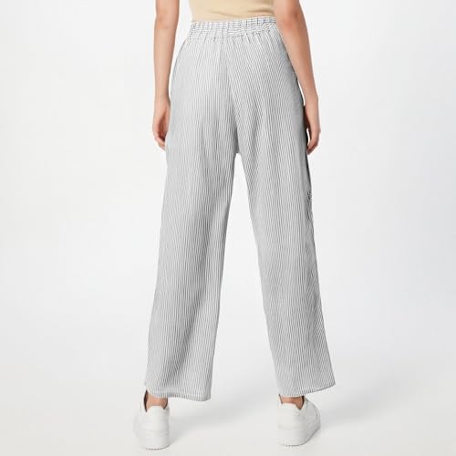 Summer Pants for Women Boho Striped Elastic Waist Pull on Wide Leg Linen Pants with Pockets Side Button Bottoms3