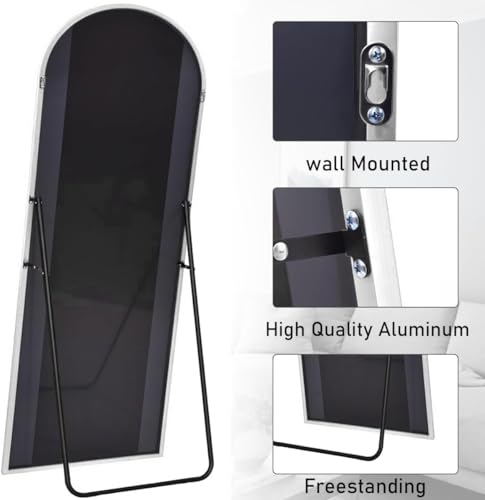 Image of Prywot Arched Full Length Mirror, 58 inchx18 inch Floor Mirror with Stand, White