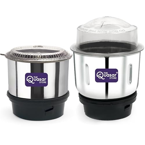 Image of Mixer Chutney Jar (250 Ml,400 Ml) (1 Mini 1 Medium Jar) Mixer Grinder Jar Suitable For All Local & Branded Mixer Which Comes With 2 Lock & 4 Teeth Coupler, Stainless Steel, Silver
