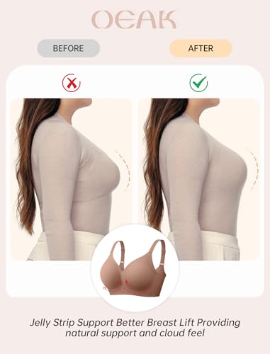 Image of OEAK Womens Comfortable Bra Push Up Bras Wireless Support Lift Brassiere V Neck Full Coverage Everyday Seamless Tshirt Bras