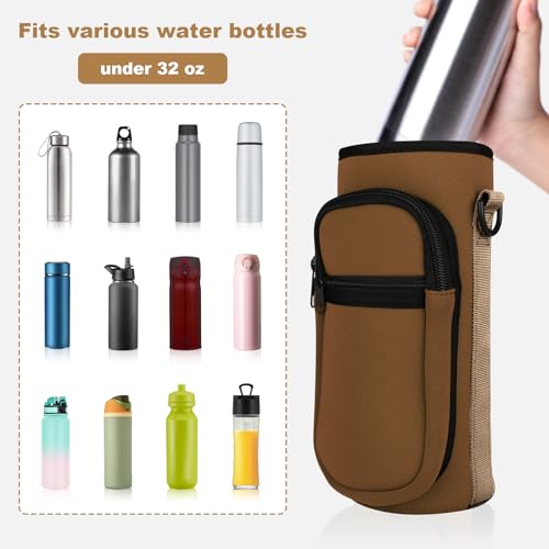 Image of Water Bottle Holder with Strap, Water Bottle Carrier Bag with Phone Pocket, Shoulder Hand Strap Insulated Neoprene 32 oz Water Bottle Sleeve for Walking Hiking Camping Gym(Coffee)