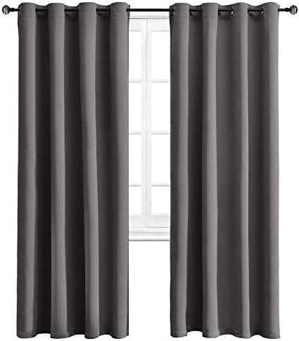 WONTEX Blackout Curtains Thermal Insulated with Grommet Room Darkening Curtains for Bedroom, 52 x 84 inch, Grey, 2 Panels