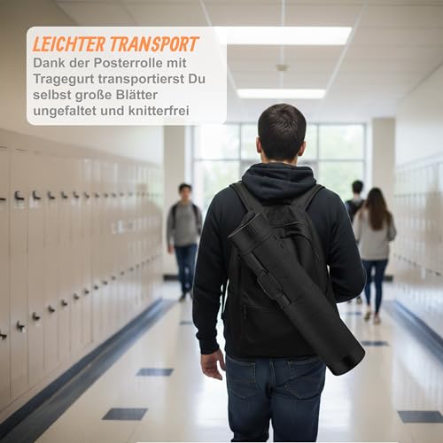 Relaxdays Posterrolle ausziehbar, 80–135 cm, Ø 18,5 cm, Transport Poster & Zeichnungen, Zeichenrolle bis DIN A0, schwarz