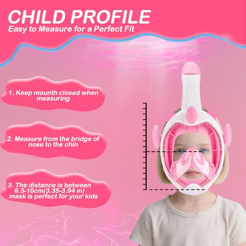 Máscara de snorkel para niños, máscara de buceo con vista panorámica 180°, sistema de respiración nuevo, color rosa XS miniatura 6